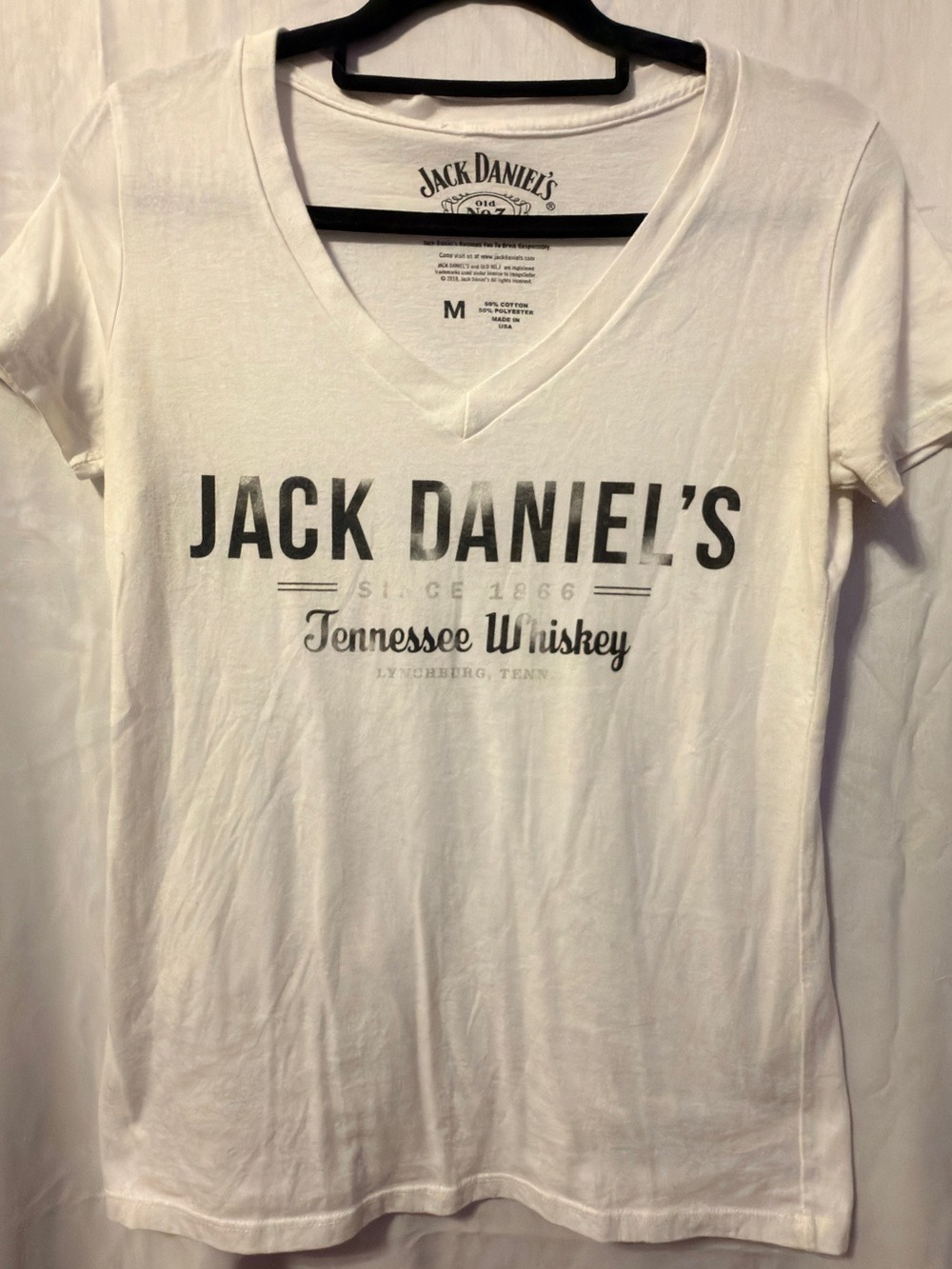 Jack Daniel's White V-Neck Tee with Black Logo